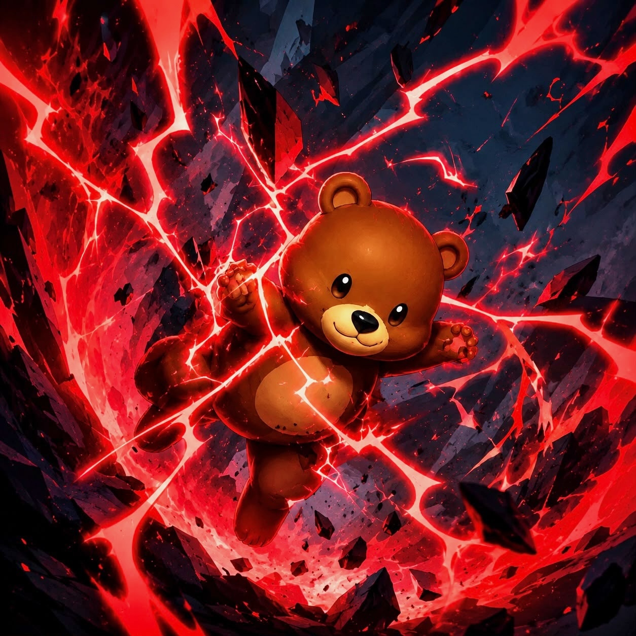 Bear bursting through red energy